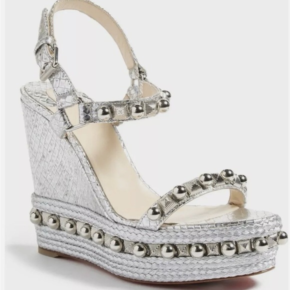 Christian Louboutin Shoes - Christian Louboutin Metallic snakeskin Studded Wedge Sandals